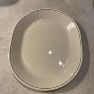 Vintage Corelle Oval Serving Platter 12"x 10" Beige/ Light Blue Band Blue Lily